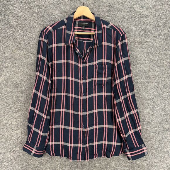 Banana Republic Tops - Banana Republic Shirt Women XL Blue Plaid Button Up Collared Classic Pockets